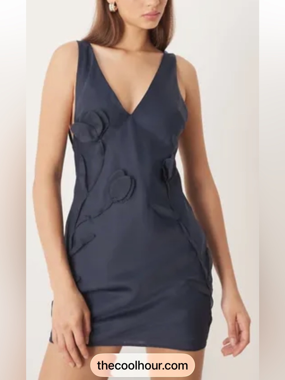 NWT ASOS V-Neck Navy Floral Appliqué Mini Dress